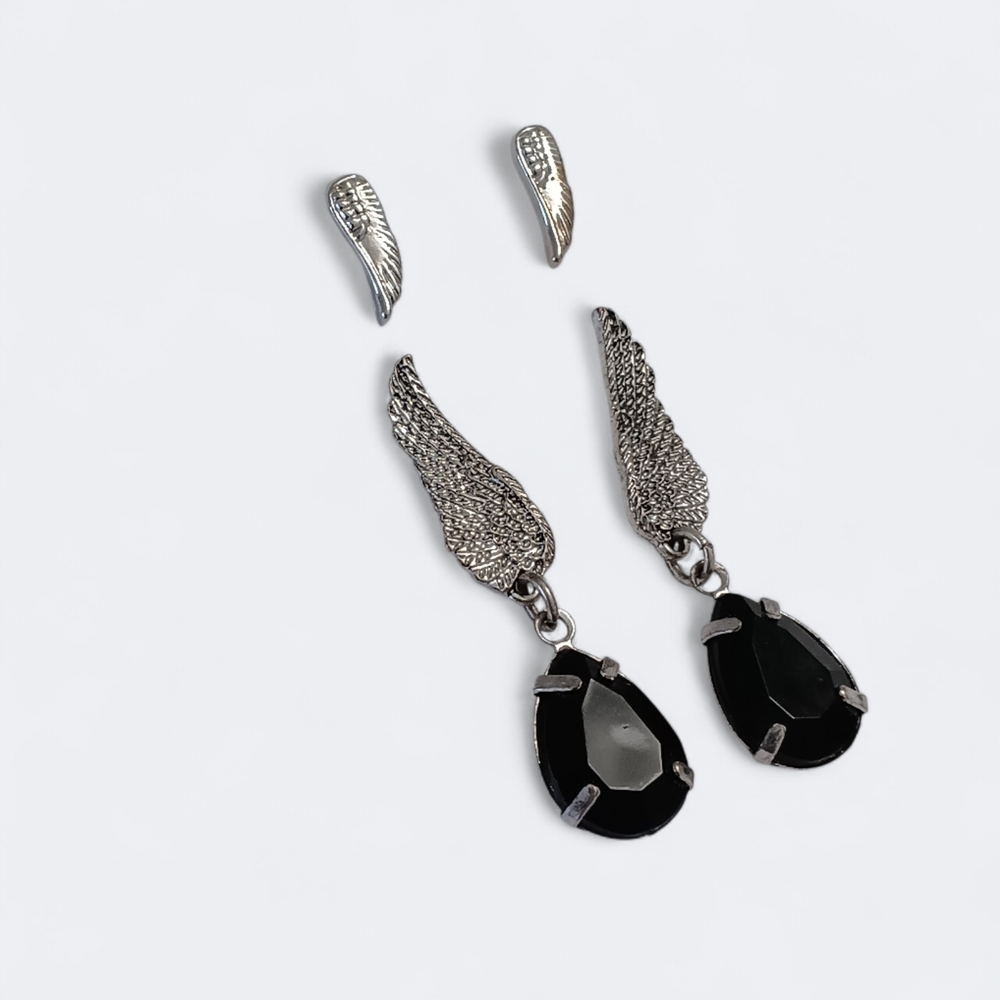🌟3/$15 Silver and Black Winged Earring Set